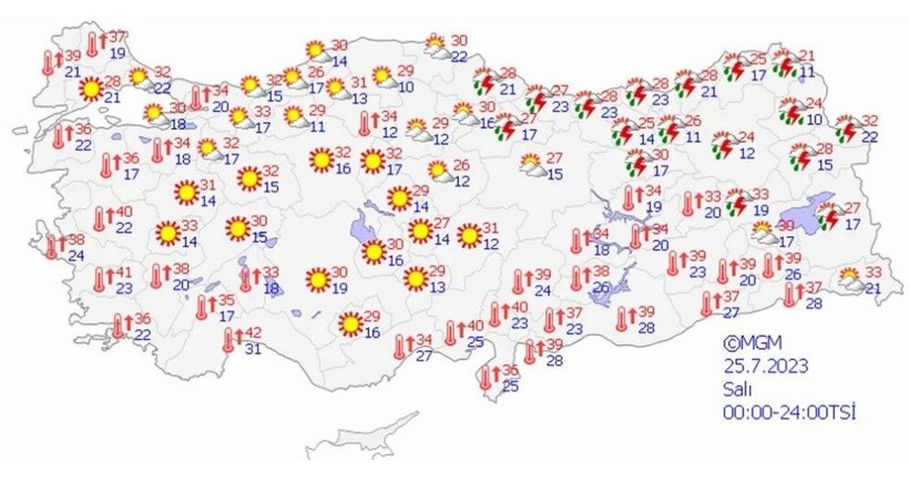 Çöl sıcaklarına yağış arası! 3 il için sarı kodlu uyarı verildi | 24 Temmuz hava durumu - Resim: 16
