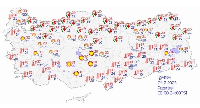 Çöl sıcaklarına yağış arası! 3 il için sarı kodlu uyarı verildi | 24 Temmuz hava durumu - Resim: 15