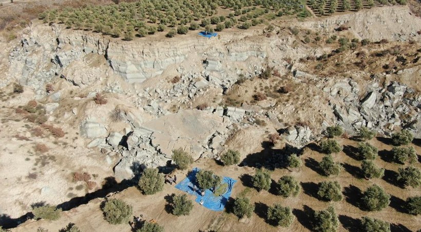 Hatay'da meydana gelen depremlerin ortadan ikiye ayırdığı zeytin bahçesinde 'tedirgin' hasat başladı - Resim : 1