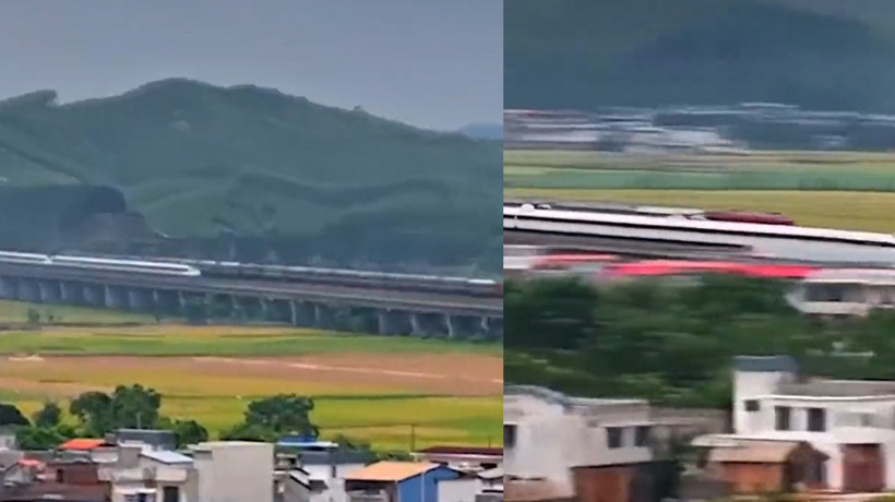Hızlı tren Uzak Doğu'da geleneksel trenin yanından ışık hızıyla geçti