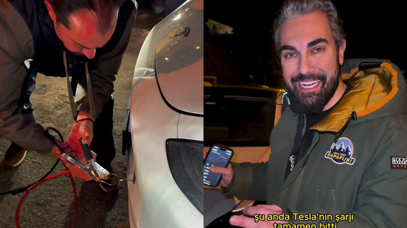 Uludağ'da eksi 5 derecede donarak kendini kapatan Tesla'nın yardımına Renault koştu