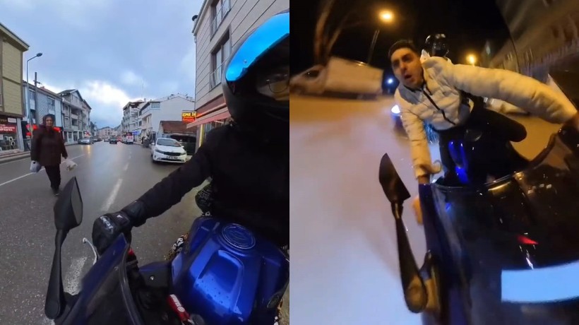 Bursa'da yol verdiği teyzenin duasını alan motosikletli direksiyona arkadaşını geçirince kaza yaptı