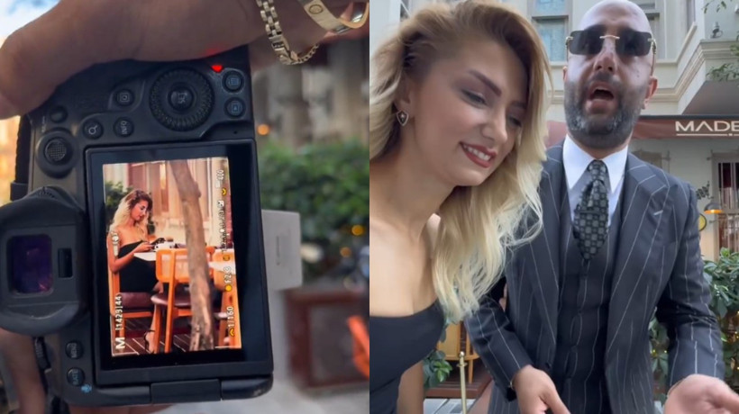 Ediz Özcan fotoğrafını çektiği kadına çiçek hediye ederken sevgilisine yakalandı
