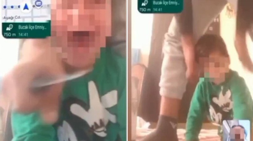 Boşanmak isteyen eşini tehdit etmek için çocuklarının boğazına bıçak dayadı