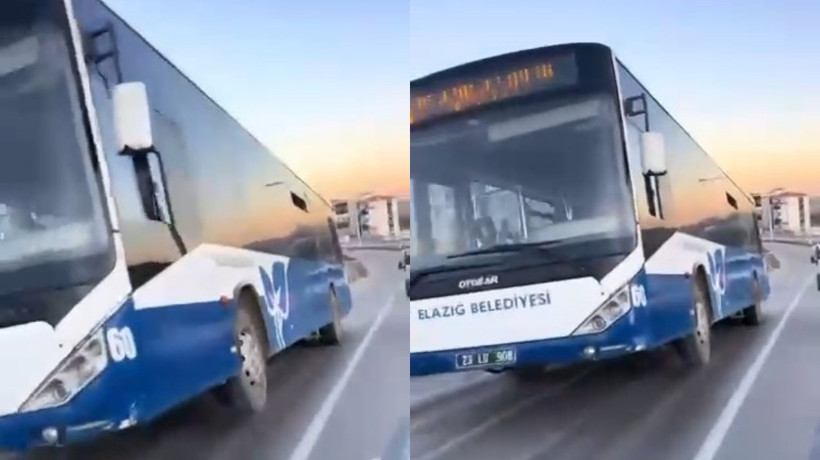 Arızalanan otobüs, tek tekeri havada ilerledi