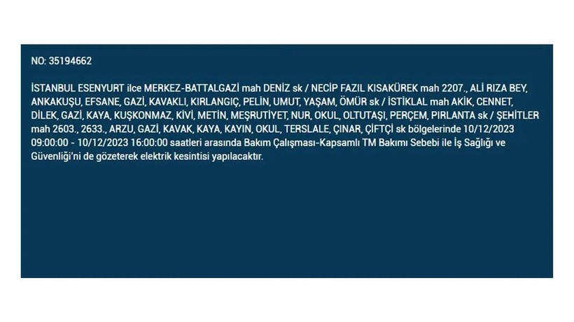 İstanbul'da elektrik kesintisi! BEDAŞ 10 Aralık Pazar elektrik kesintilerinin yapılacağı ilçeleri açıkladı - Resim: 5