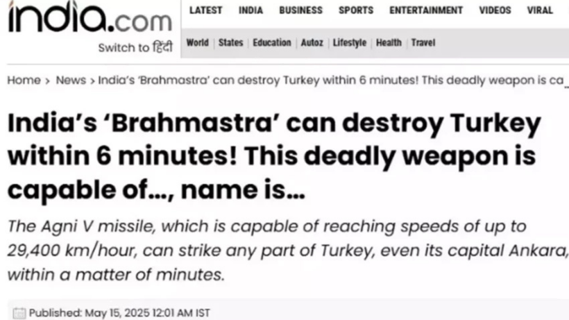 Hindistan medyasından Türkiye'ye tehdit - Resim : 1
