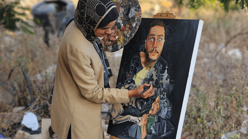 Filistinli ressam, sanatıyla Gazze'deki acı ve felaketi dünyaya duyurmaya çalışıyor - Resim : 3