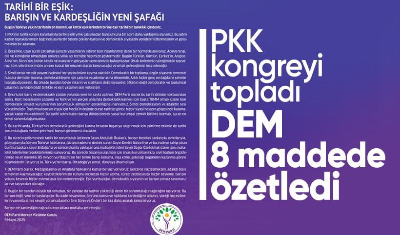 PKK'nın kendini feshi | DEM Parti'den 8 maddelik açıklama: Tarihi bir eşik: Barışın şafağı