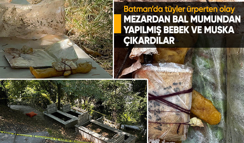 Mezarda bal mumundan yapılmış bebek ve bebeğe sarılı muska bulundu