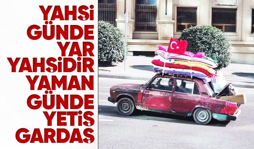Eski aracına taktığı Türk bayrağıyla köy köy yardım toplayan Azerbaycanlı Server Beşirli Adıyaman'a geldi - Resim: 1