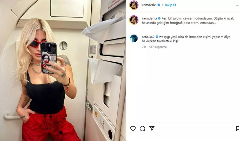 İrem Derici uçak tuvaletinden bir paylaşım yaptı! Sefo bu poza kayıtsız kalamadı - Resim: 4