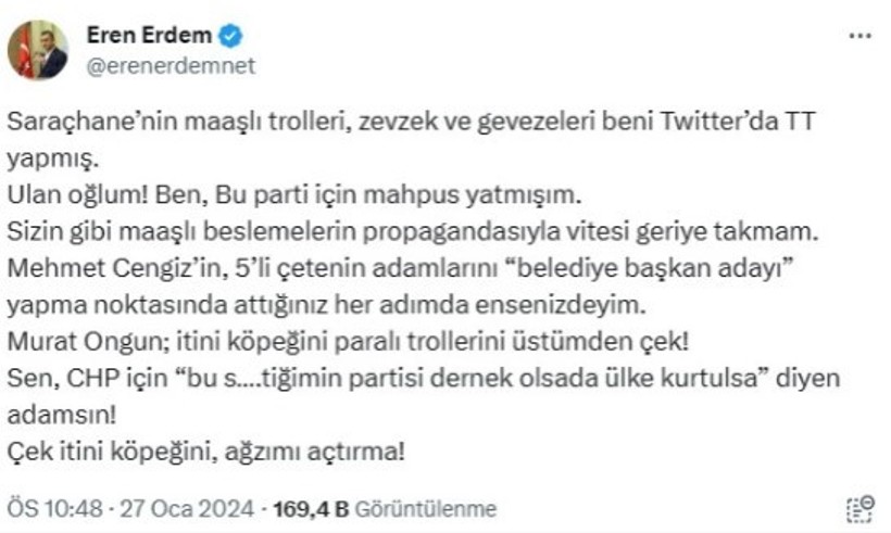 Eren Erdem, Murat Ongun'un CHP'ye ettiği küfürleri ifşaladı: Bu s….tiğimin partisi dernek olsada ülke kurtulsa - Resim : 8