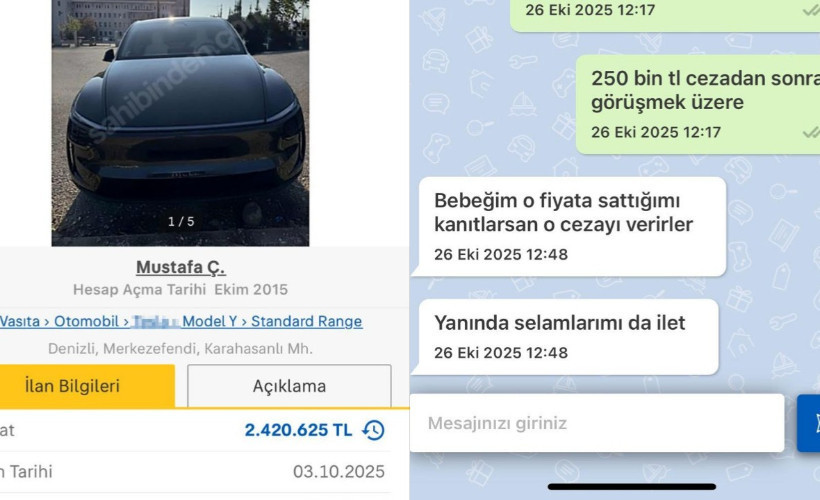 Otomobilini güncel fiyatının üzerinde satmaya çalışan kişiye 279 bin lira ceza