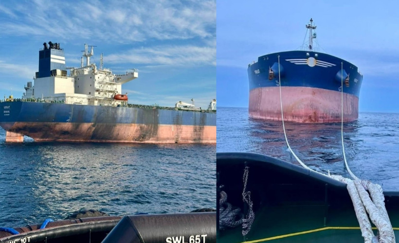 Kastamonu açıklarında isabet alan "Virat" isimli gemi Türkeli'ye çekiliyor