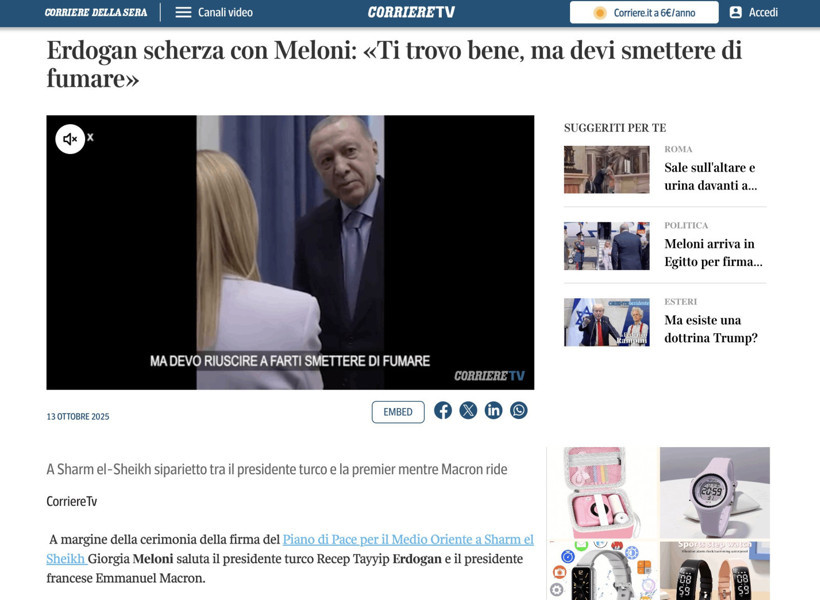 Cumhurbaşkanı Erdoğan'ın İtalya Başbakanı Meloni'ye sigara uyarısı İtalya basınında - Resim : 1