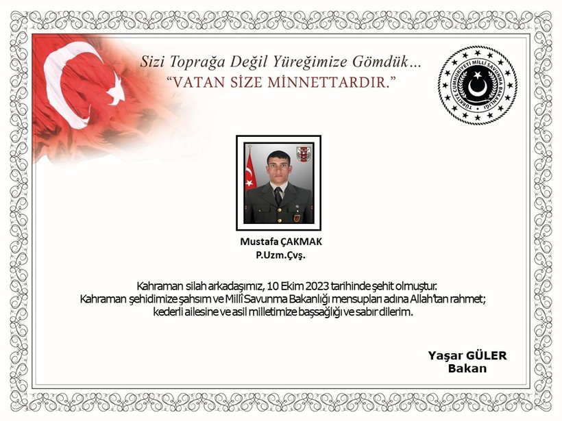 Son Dakika: Pençe-Kilit Operasyonu bölgesinde yaralanarak hastaneye kaldırılan Piyade Uzman Çavuş Mustafa Çakmak şehit oldu - Resim : 1