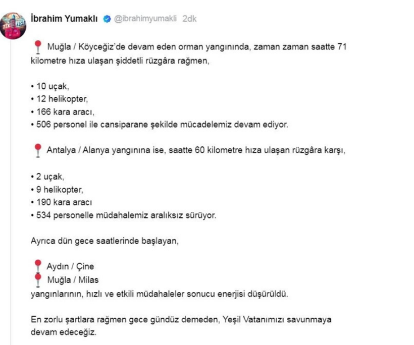 Bakan Yumaklı'dan 3 ildeki orman yangınına ilişkin açıklama - Resim : 1