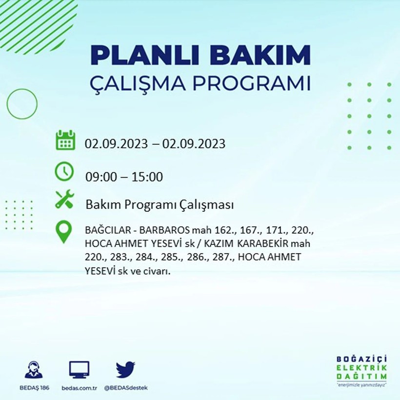 BEDAŞ paylaştı: İstanbul'da yarın 20 ilçede elektrik kesintisi yaşanacak - Resim: 11