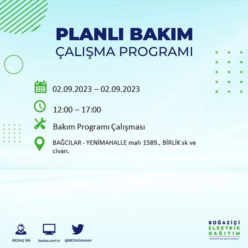 BEDAŞ paylaştı: İstanbul'da yarın 20 ilçede elektrik kesintisi yaşanacak - Resim: 12