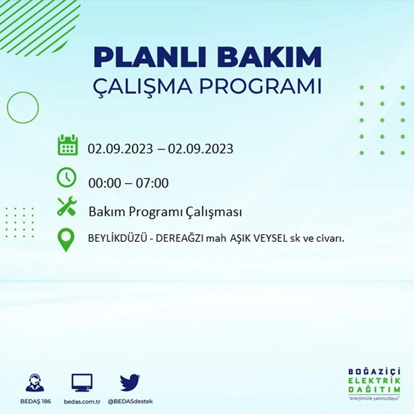 BEDAŞ paylaştı: İstanbul'da yarın 20 ilçede elektrik kesintisi yaşanacak - Resim: 20