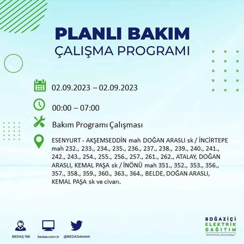 BEDAŞ paylaştı: İstanbul'da yarın 20 ilçede elektrik kesintisi yaşanacak - Resim: 26